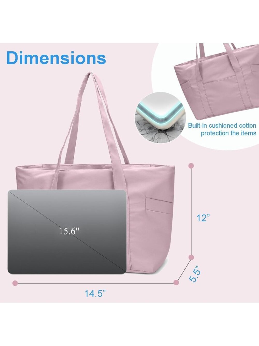 Women Pink Lightweight Nylon Tote Zipper Laptop Work Nurse Bag - Picture 3 of 6